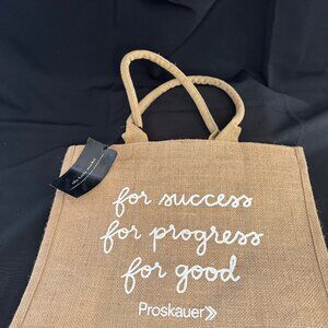 "Success" hand and screen printed burlap tote